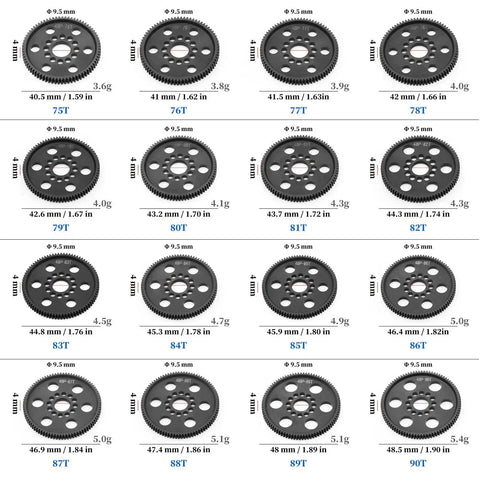 Ultra Smooth 48P POM Spur Gear Set For One Tenth Scale RC Drift And Touring Cars Including 75T 77T 79T 81T gear sizes layout