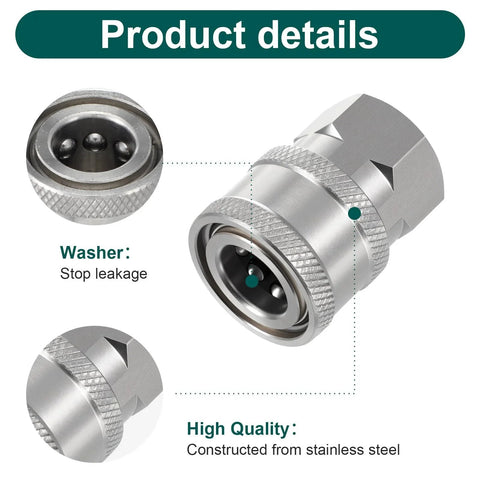 4-Piece NPT One Quarter Inch Pressure Washer Quick Connect Adapters Set No-Fuss Stainless Steel With Male And Female Fittings