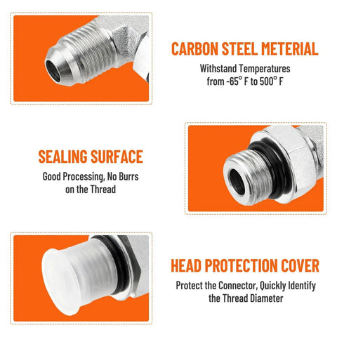 Carbon steel Five Pack 90 Degree Elbow Hydraulic Hose Fittings Three Eighths Inch JIC 37 Degree Male To SAE ORB Male End Connectors.