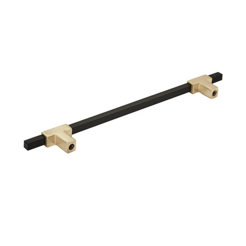 Urbanite Two Tone Brushed Gold And Matte Black Cabinet Pull for 192 mm center to center drawers and doors, sleek zinc aluminum