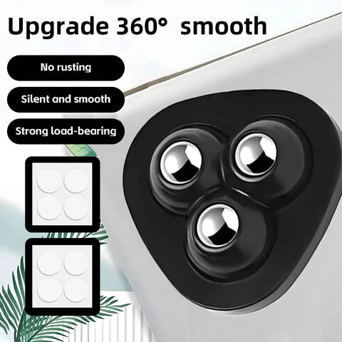 Close-up of 8 Pack Self Adhesive Appliance Sliders With 360 Degree Swivel Mini Caster Wheels, black design for smooth rolling.