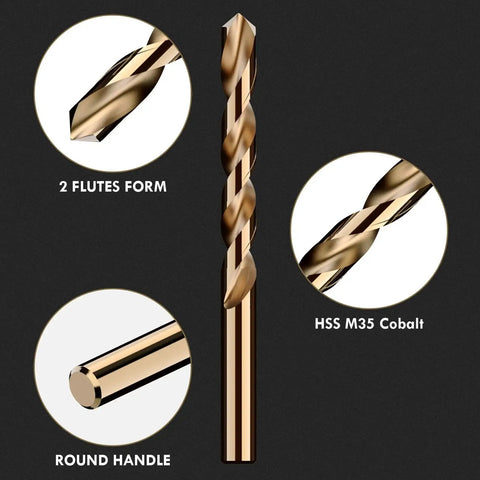 Pro Grade M35 Cobalt Drill Bit Set 13-Piece High Speed Steel Jobber Length Kit For Hardened Metal Stainless Steel Cast Iron