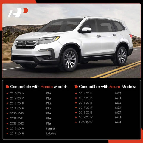 Honda Pilot car highlighting compatibility with Two Front Lower Control Arm Set With Ball Joints And Bushings For Honda Pilot 2016-2022, Ridgeline 2017-2019, Passport 2019, And Acura MDX 2014-2020 Front Suspension Replacement.
