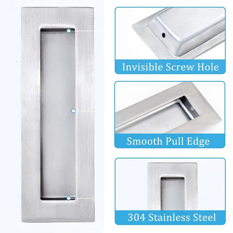 304 Stainless Steel Pocket Door Handles And Edge Pull Kit with Invisible Screw Hole and Smooth Pull Edge