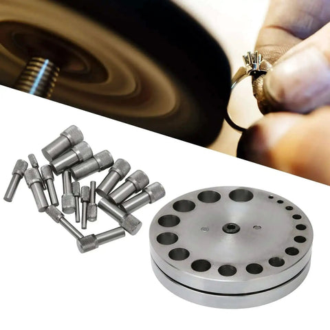 Steel Disc Cutter Set For Jewelry Making with 45 steel die discs and punch tools, shown in close-up with crafting hand.