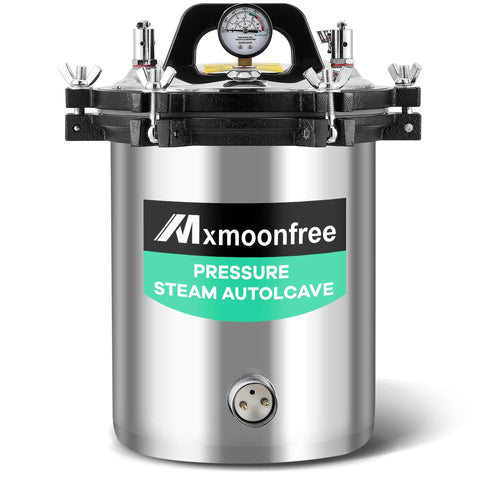 Mxmoonfree 12L lab autoclave, portable stainless steel steam autoclave with clamp lid, gauge, 110V power.