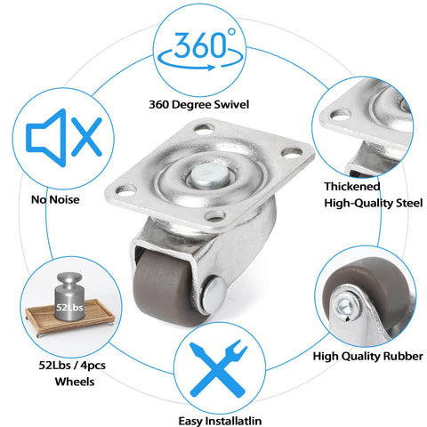 8 Pcs Small Caster Wheels - 1/2" Mini Low Profile Swivel Casters, Self-Adhesive Plate Rollers for Furniture, Kitchen Appliances, Planters, Trays & Light-Duty Projects