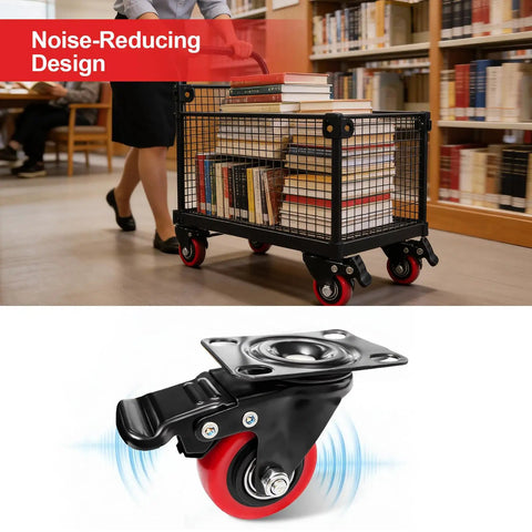 ZEGXUSW 1.5-in polyurethane caster wheels, set of 4 with braking swivel plates for carts and workbenches