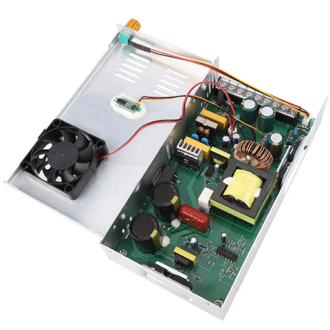 Internal view of Adjustable DC Power Supply 0 To 24V, 20A Buck Converter From 110/220V AC To Regulated 24V DC showing circuitry.