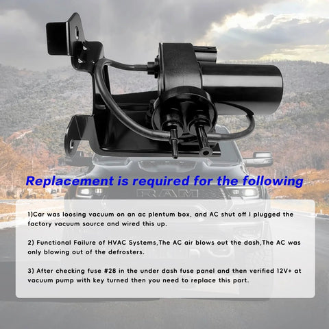 UVYMZY black 12V vacuum pump with mounting bracket and hoses for automotive AC, brakes and 4WD solenoids