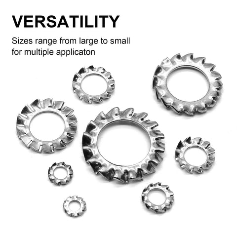 QTEATAK star lock washer set, 8 sizes in 304 stainless steel; external multi-tooth washers M2.5–M12
