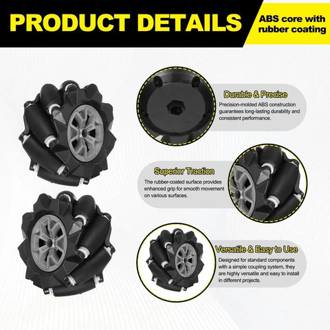 Mecanum Wheel Set With Couplings For Smart Robot Cars And DIY Models 97mm ABS Rubber Omnidirectional Left Wheels