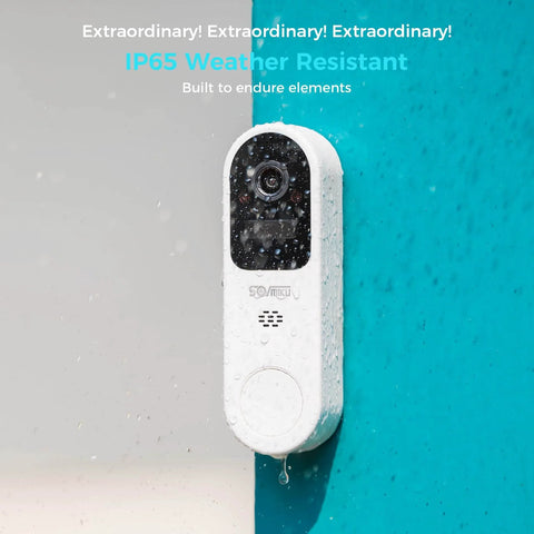 Front view of IP65 weather-resistant 2K Smart Video Doorbell With Chime And Battery Powered Wireless Security Camera on wall
