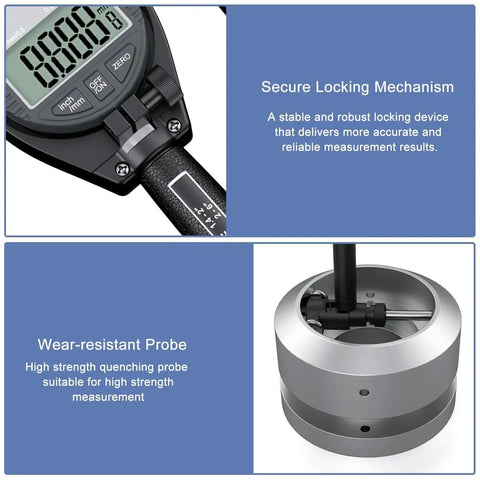 Digital Bore Gauge Set With LCD Dial Indicator For Engines, secure locking mechanism, wear-resistant probe detail