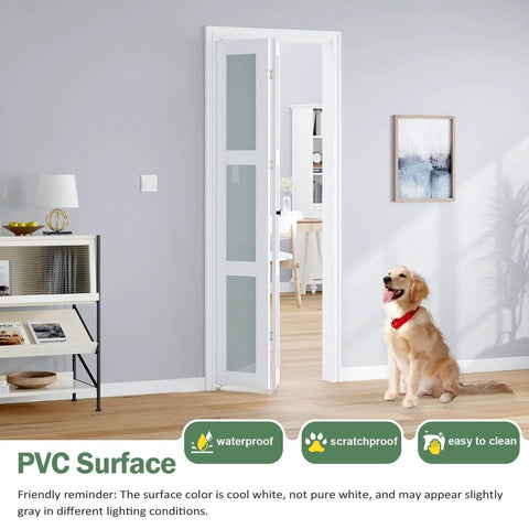 Space Saving Bifold Door For 30 By 80 Opening Preassembled White Frosted Glass Folding Barn Door With Concealed Hardware Kit