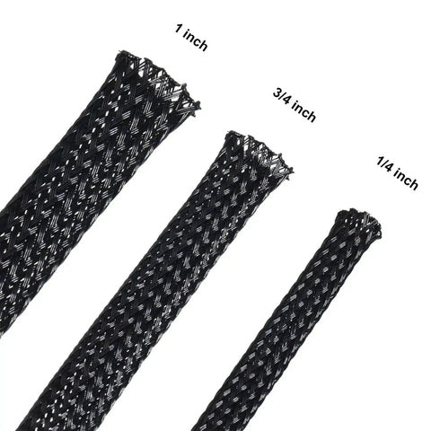 Expandable Braided Cable Sleeve Kit Made From PET 50Ft Total Includes 1/2 Inch 1/4 Inch And 3/8 Inch Sizes Black 3 Rolls Anti Stretch