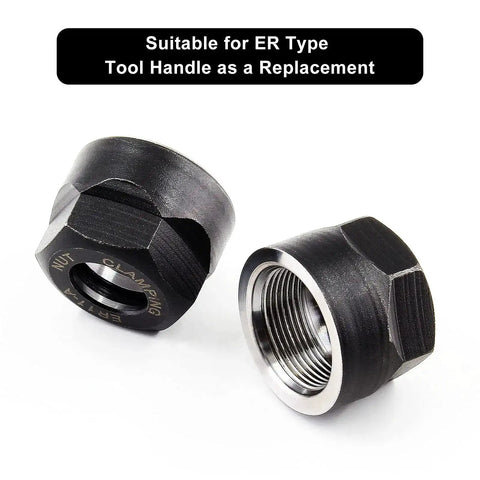 Close-up of two Four Pack ER11-A Collet Nut M14 Clamping Nuts made of cast steel for CNC milling chuck holder lathe.