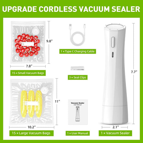 Handheld Vacuum Sealer For Food Storage Portable Cordless USB Rechargeable On The Go Sealing Machine With 65kPa Suction