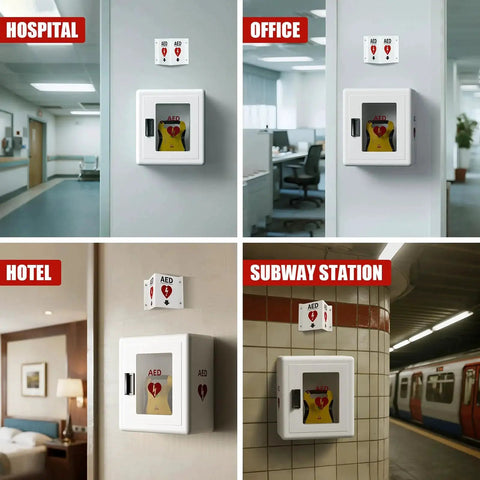 Sturdy Steel AED Defibrillator Cabinet Wall Mount With Magnetic Door Closure And Embedded Handle in public spaces
