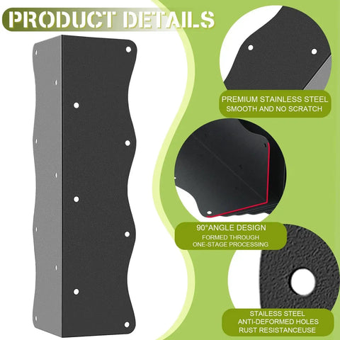 8-Pack Heavy-Duty Metal Corner Brackets For Raised Garden Beds 11x3x3 In, close-up on 90-degree L-shaped angle and screw holes