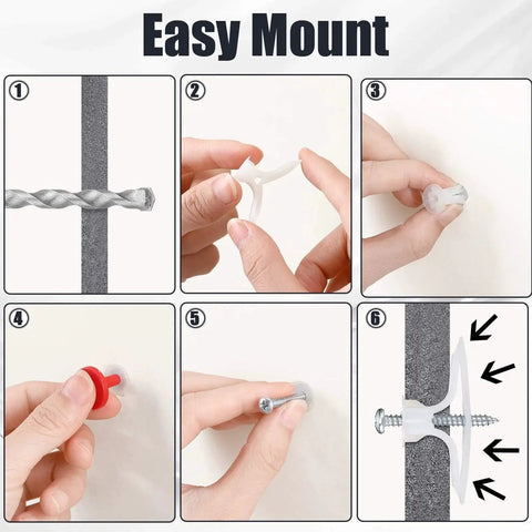 Drywall Anchor Kit 25 Pieces Plastic Self Drilling Expansion Anchors With Screws And Red Key for installation steps illustration