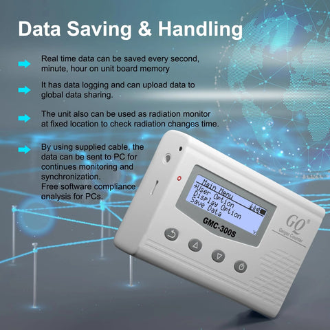 GQ GMC-300S Geiger counter radiation dosimeter, white handheld detector with LCD display