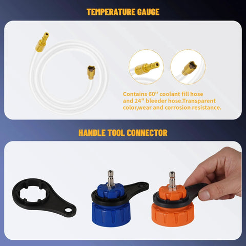 Universal 28pc Radiator Pressure Tester Kit YISINIUTUO with hose and connectors for automotive cooling system leak detection.