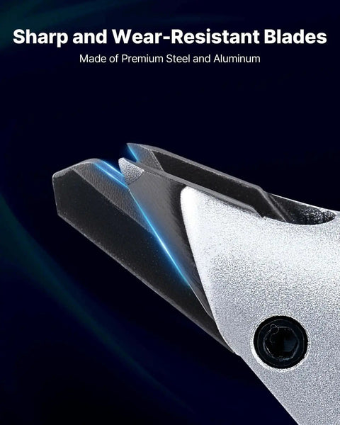 Close-up of sharp, wear-resistant blades on Electric Metal Shear With 360 Degree Swivel Head, 4.0 Amp Corded Sheet Metal Cutter