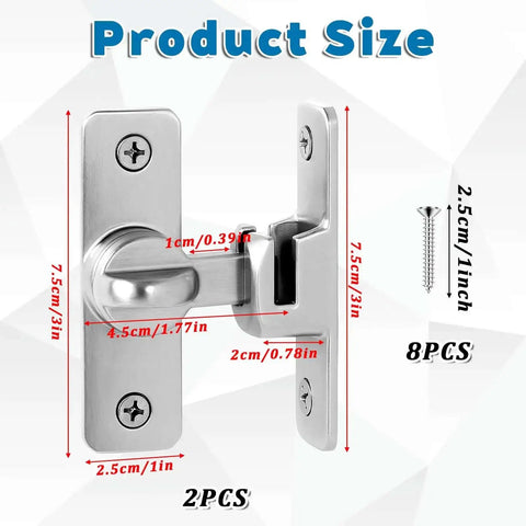 Two Pack Ninety To One Hundred Eighty Degree Barn Door Lock Flip Latch Hardware No Drill Punch Free Design Heavy Duty Security
