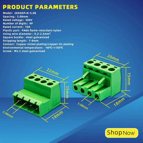 15 Pairs 4 Pin 5.08mm Pitch PCB Mount Screw Terminal Block Connector Kit With 15 4 Pin Plugs, Heavy Duty Phoenix Type Connector