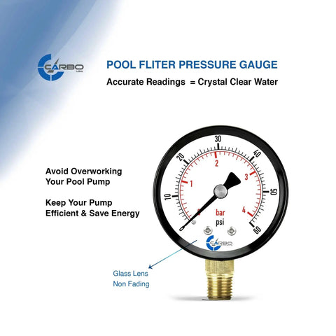 Water Pressure Gauge For Swimming Pool Filter And Spa Aquarium Well Air Oil And Gas Systems With Dual Display 60 PSI Range