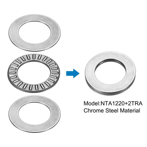 Thrust needle roller bearing with washers, NTA1220+2TRA, chrome steel, 3/4 x 1-1/4 x 5/64 in, 2 sets