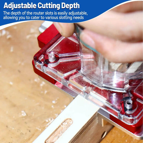 Close-up of 2-In-1 Aluminum Slotting Locator For Woodworking, A No-Guesswork Router Grooving Guide With Clear Scale And Adjustable Depth