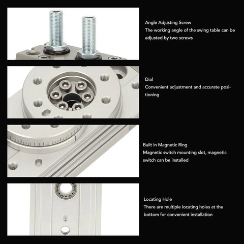 MSQB-10A pneumatic rotary actuator; metal housing with front dial, adjustment screws, magnetic ring and mounting holes.