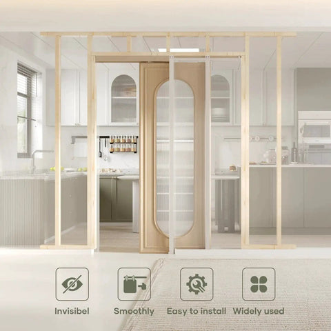 30X80 Inch Pocket Door Frame Kit With Two Way Soft Close for 2x4 Stud Walls Installed in Kitchen