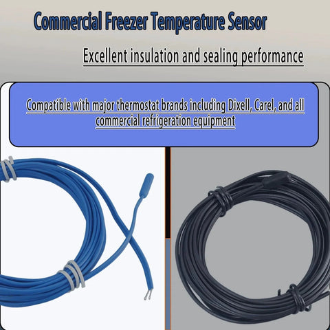 2-Pack Heavy Duty Commercial Freezer Temperature Sensor With 119 Inch Cable That Can Be Cut To Length Black And Blue Durable Insulation