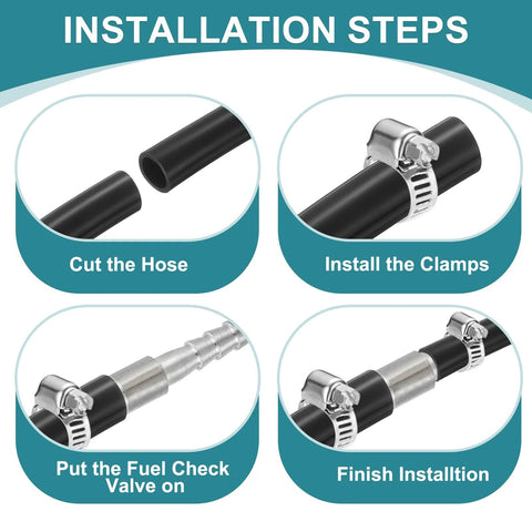 uxcell 1in to 1/2in hose barb reducer fitting, 304 stainless steel, silver; steps infographic with hose and clamps