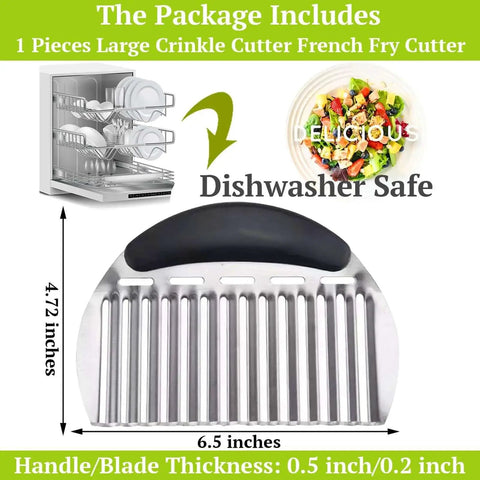 Large Crinkle Cutter For Fries And Veggies With Handle Stainless Steel Wavy Slicer For Potatoes Cucumbers Carrots Chips