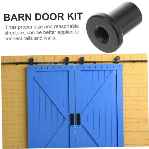 Five Piece Barn Door Track Spacers Set Durable Wall Connectors For Sliding Barn Door Hardware Heavy Duty Spacers Create Space Between Track And Wall Rust Resistant Easy Install For Strong Reliable Support Pro Grade Quality shown with blue barn doors and black spacer detail