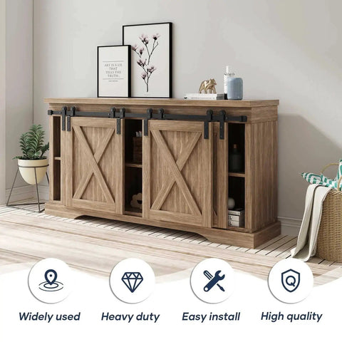 5 Ft Mini Cabinet Bypass Barn Door Hardware Kit With Single Track 60 Inch Small Sliding Barn Door Track Kit for four-door TV stand