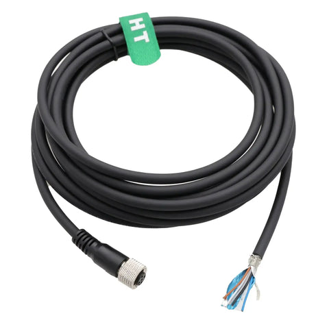 M12 A Coded 5 Pin Female Cable For Encoder Actuator Sensor Controller CAN Bus Open End Power Data Cable For Industrial Automation Networking IO Link Profibus CANopen 35m, coiled view showing connector and open end