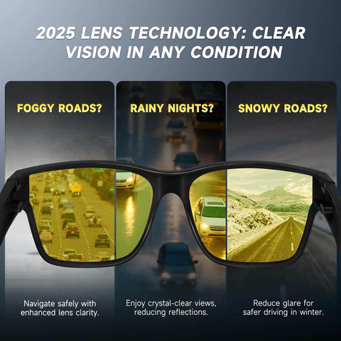 Overnight Driving Glasses For Men And Women With Matte Black Frame, Polarized Yellow Lenses For HD Night Vision, Anti Glare And UV 100% Protection