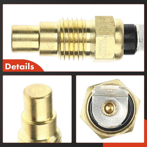 A-Premium engine coolant temperature sensor, brass threaded body with hex section and seal
Brass sensor tip close-up for coolant temperature sensor, cylindrical end
Rear/connector view of sensor showing hex mounting base and O-ring seal