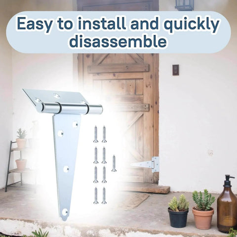 5 Inch Gate T Strap Hinges Zinc Plated Heavy Duty With Screws Pack Of 10 For Sheds Storage Gates And Barns, easy to install