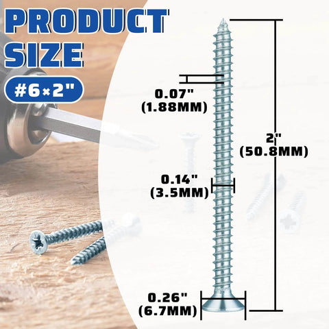 140 Piece Size 6 By 2 Inch Wood Screws Set Carbon Steel High Hardness Phillips Flat Head Rust Resistant Galvanized Finish