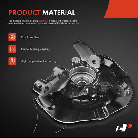 Front Left Steering Knuckle And Wheel Bearing Hub Assembly For Toyota Highlander 2004 2005 2006 2007 Driver Side AWD V6 3.3L And 2.4L Models Direct Fit High Quality Replacement in cast iron steel with highlighted features.