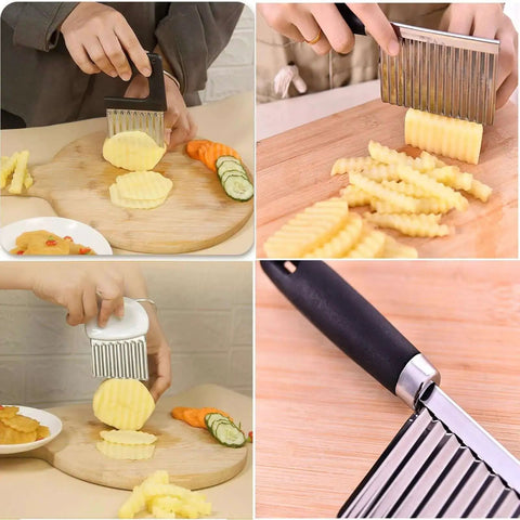 Stainless Steel Crinkle Cutter Set For Veggies And Cheese 2 Wavy Cutters And 2 Straight Cutters Multi Functional Kitchen Slicers