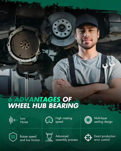 Mechanic with vehicle raised showing Front Wheel Hub Bearing Kit 2 Piece Ride Ready Fits 2001 To 2018 Toyota Camry Avalon Highlander