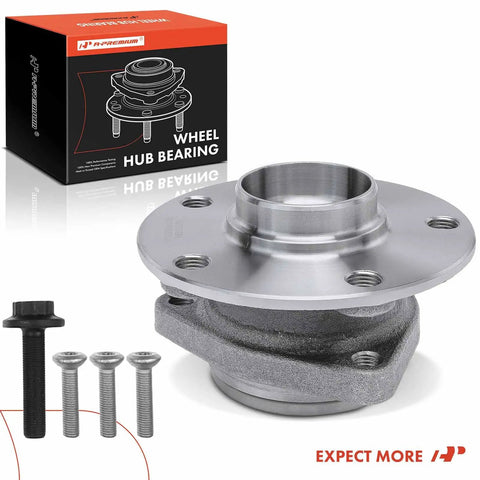 Beefed Up Front Wheel Bearing And Hub Assembly For Volkswagen And Audi 2015 2023 Fitment shown with bolts and packaging