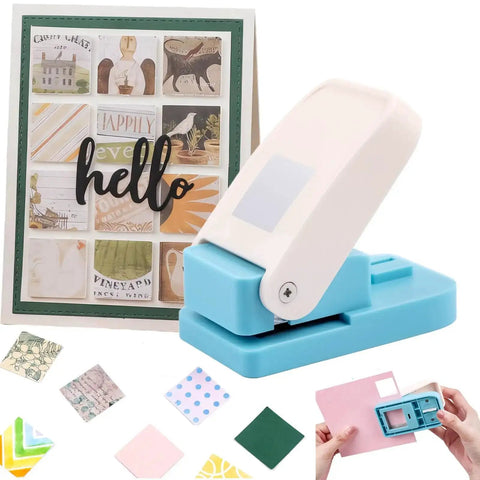 1 Inch Square Hole Punch For Crafting And Scrapbooking, Lever Paper Punch For Card Making, with sample crafts and card